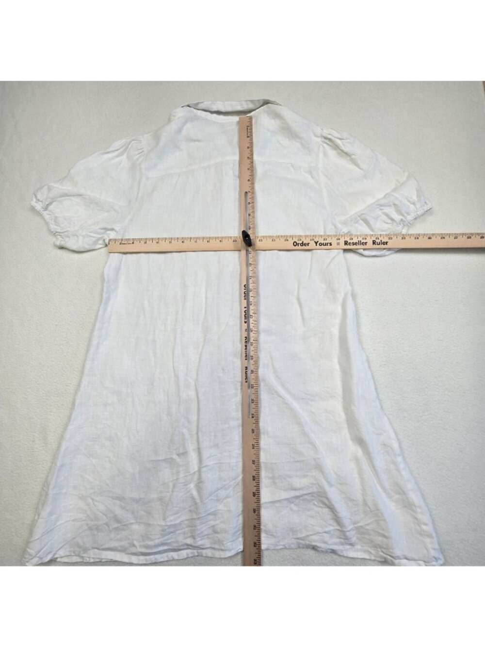 Little Lies Medium White 100% Linen Button-Up Tunic Dress Puff Sleeves Boho - Picture 6 of 6